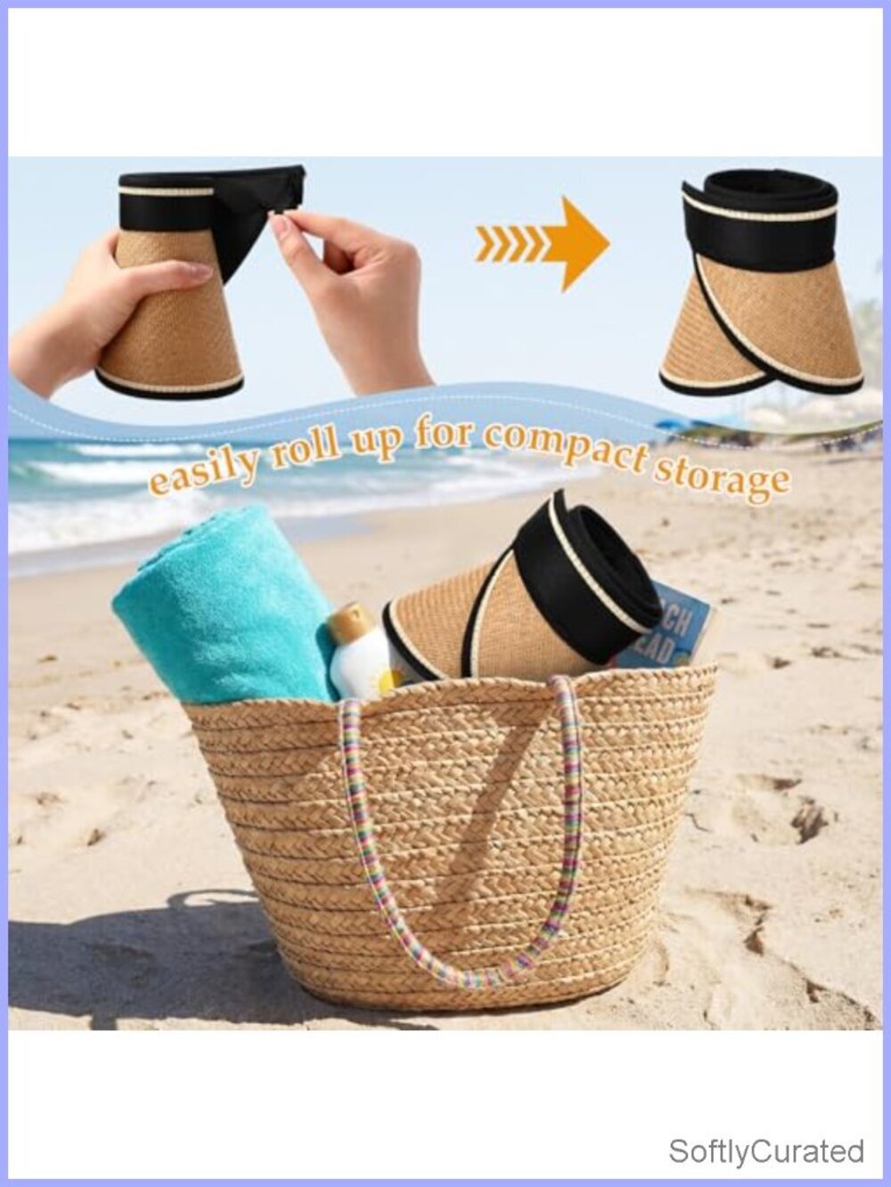 12 Pack Wide Brim Sun Visor Hats UPF 50+ Foldable Straw Beach Hat - Picture 2 of 6